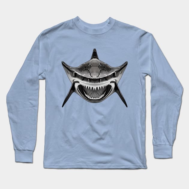 Mean Shark With Wide Open Mouth For Shark Enthusiasts Long Sleeve T-Shirt by Styloutfit